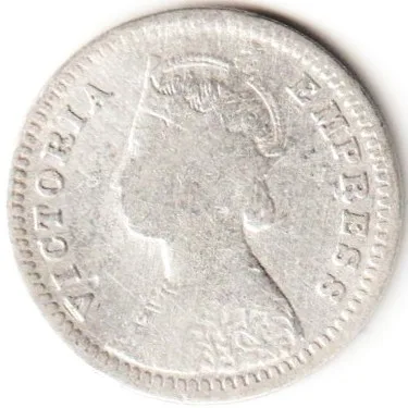 Rare Two Anna 1900 Silver Coin of Victoria Empress British India Coinage