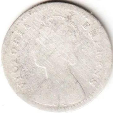 Rare Two Anna 1890 Silver Coin of Victoria Empress British India Coinage