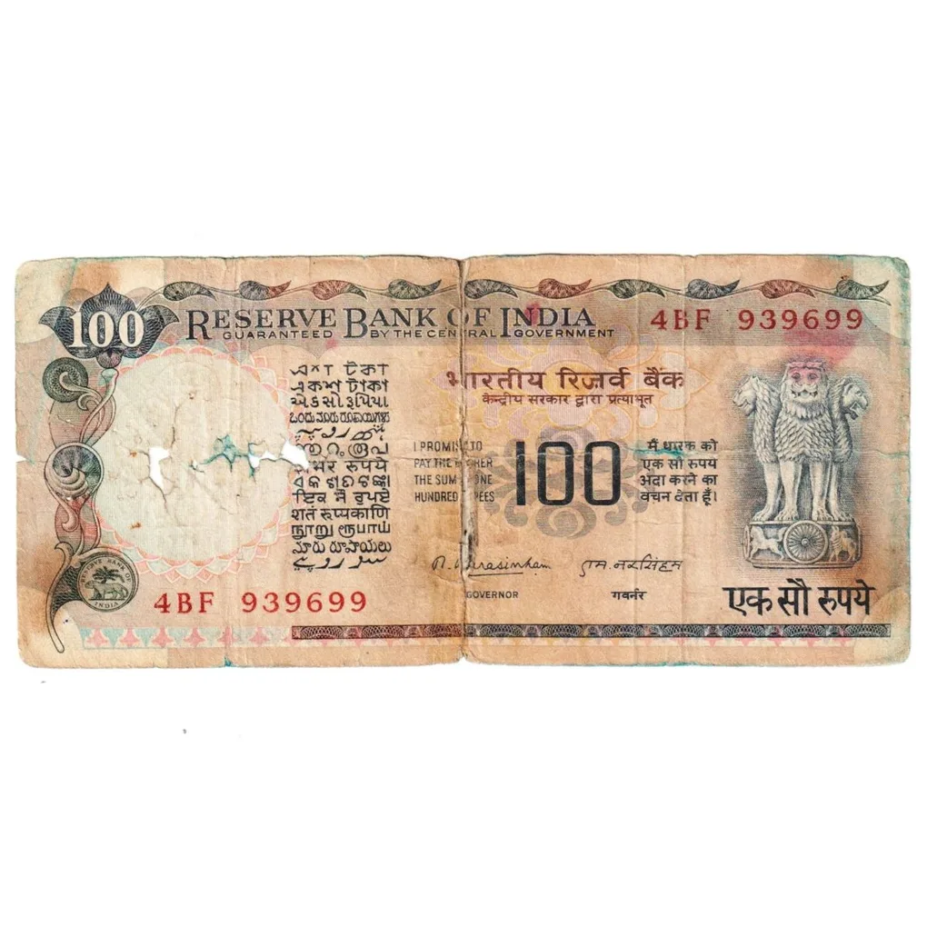 Extremely Rare 100 Rupees Bank Note Signed by Governor M Narshima Government of India Agriculture Issue Note Super Lowest Price Deal
