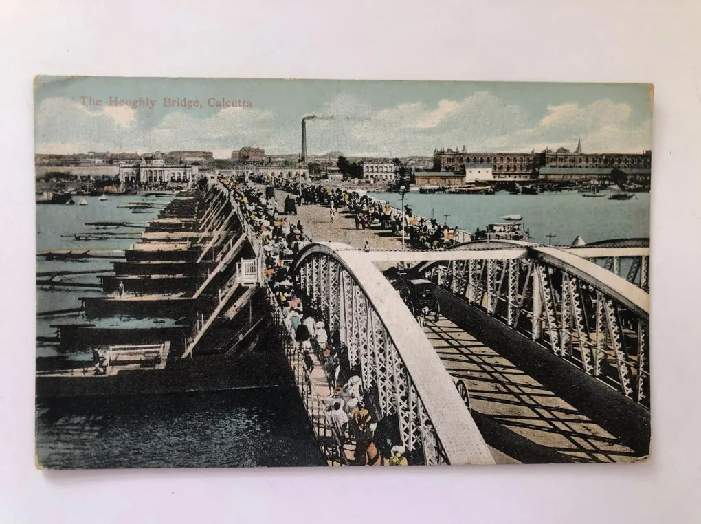 India vintage postcards series The Hooghly Bridge, Calcutta Unique and Rare 19th Century Issue