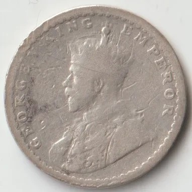 Two Anna 1913 Silver Coin of King George V British India Coinage