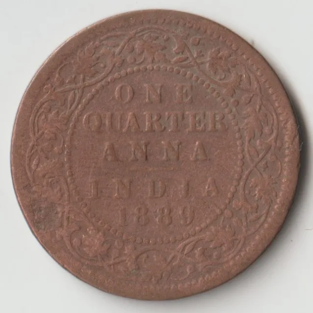 One Quarter Anna 1889 Copper Coin of Victoria Empress British India Coinage