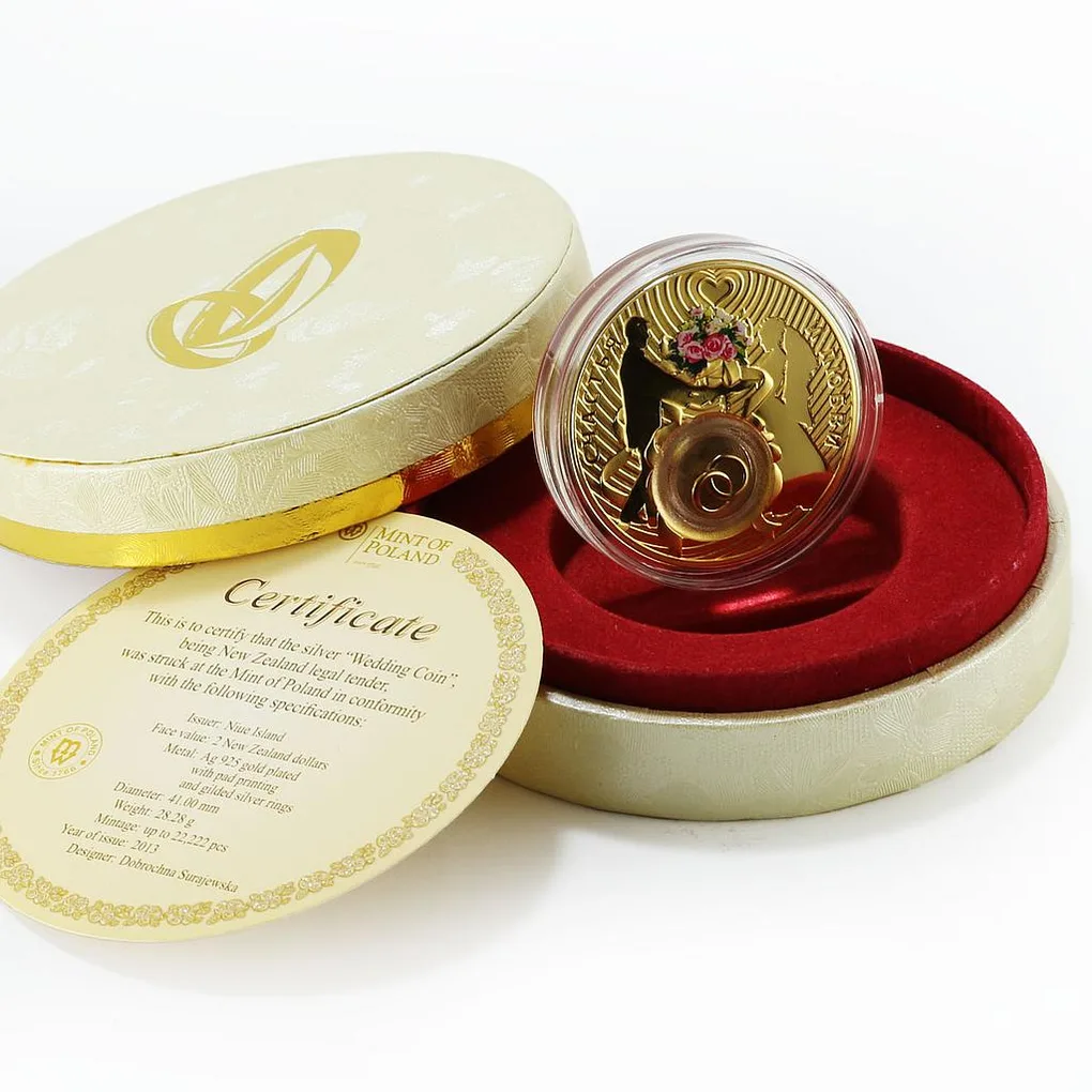 Niue 2 dollars Wedding Happiness and Love silver gilded colour coin 2013