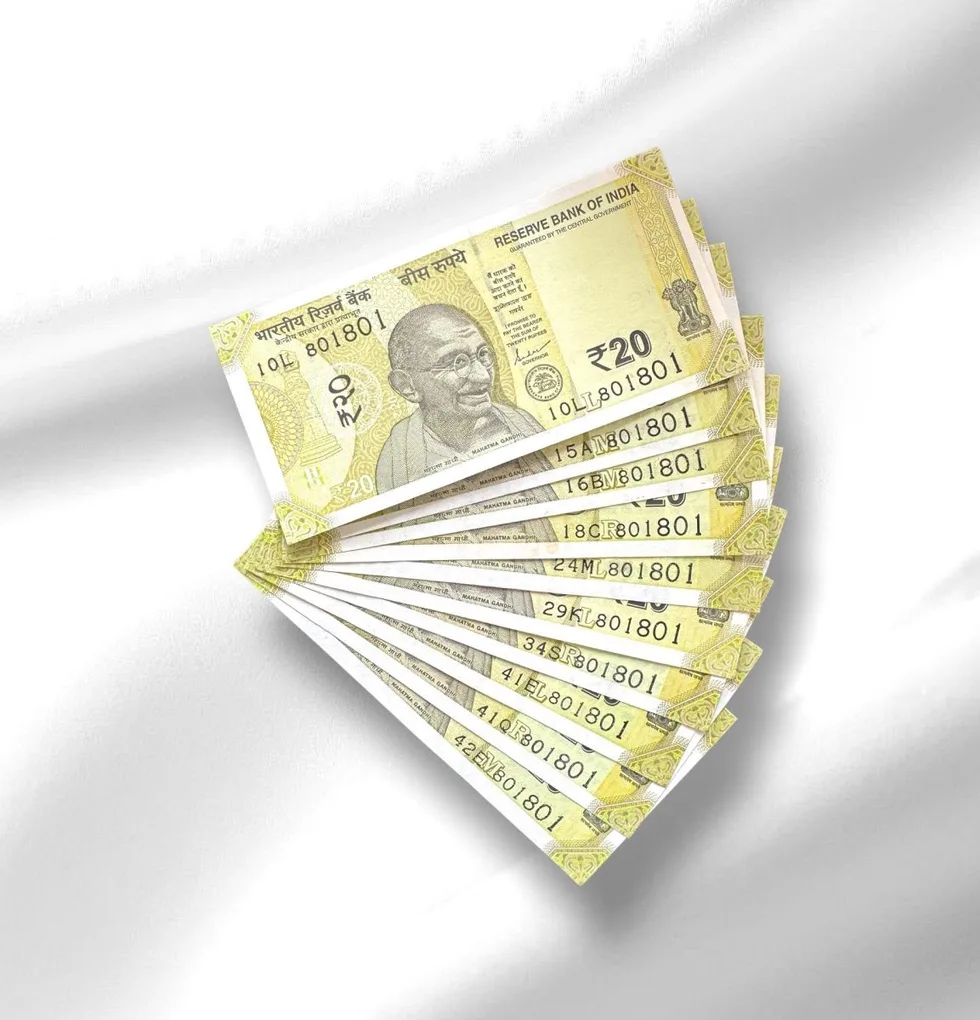 Rs 20 India Banknote Same Number 801801 Repeater 10 note Set Latest Issue Unique and Rare