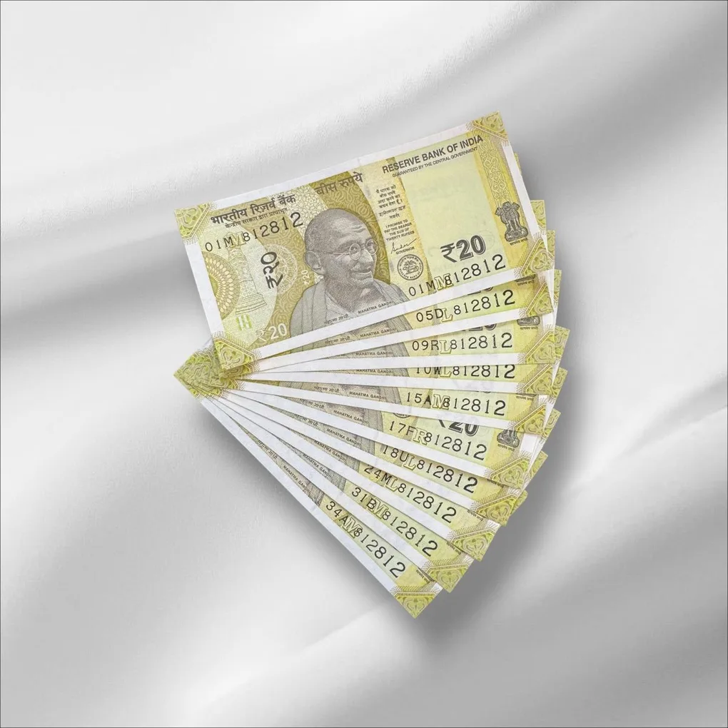 Rs 20 India Banknote Same Number 812812 Repeater 10 note Set Latest Issue Unique and Rare