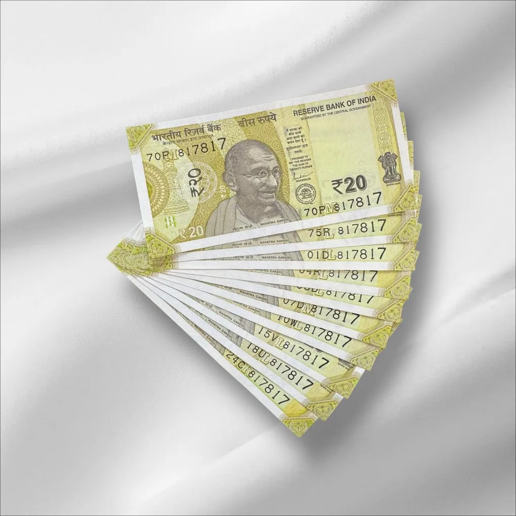 Rs 20 India Banknote Same Number 817817 Repeater 10 note Set Latest Issue Unique and Rare