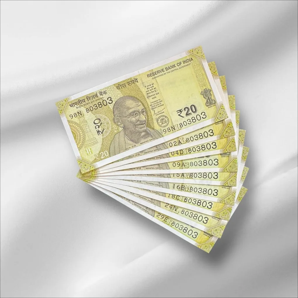Rs 20 India Banknote Same Number 803803 Repeater 10 note Set Latest Issue Unique and Rare
