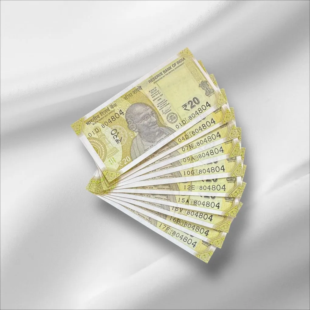 Rs 20 India Banknote Same Number 804804 Repeater 10 note Set Latest Issue Unique and Rare