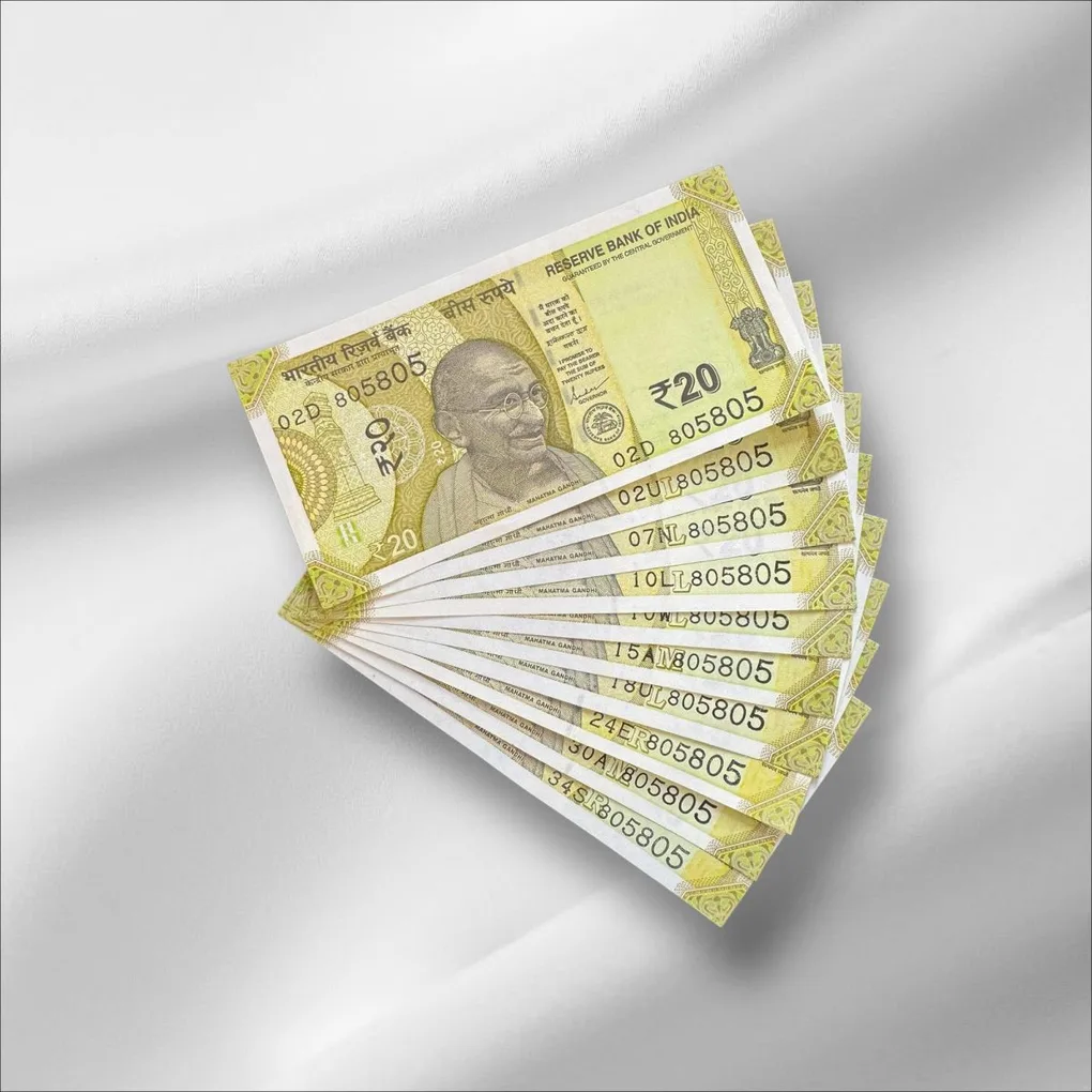 Rs 20 India Banknote Same Number 805805 Repeater 10 note Set Latest Issue Unique and Rare