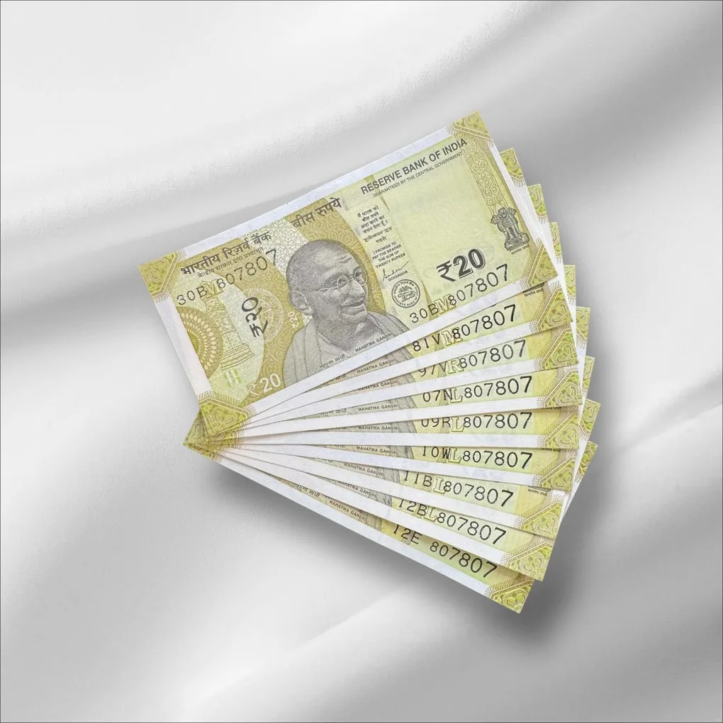 Rs 20 India Banknote Same Number 807807 Repeater 10 note Set Latest Issue Unique and Rare
