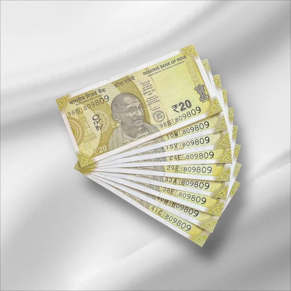 Rs 20 India Banknote Same Number 809809 Repeater 10 note Set Latest Issue Unique and Rare