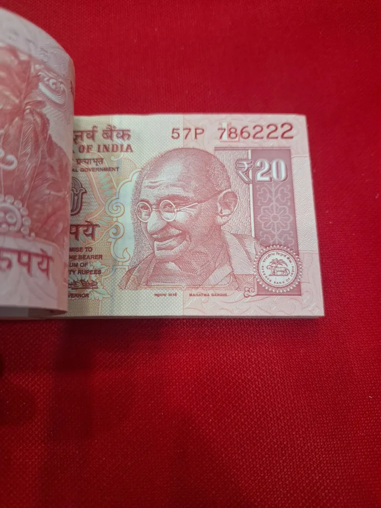 20 Rupee Packet E-67 Urjit Patel Last Issue Mahatma Gandhi Series SEA Shore , PALM TREE and Lighthouse Serial No. 786201