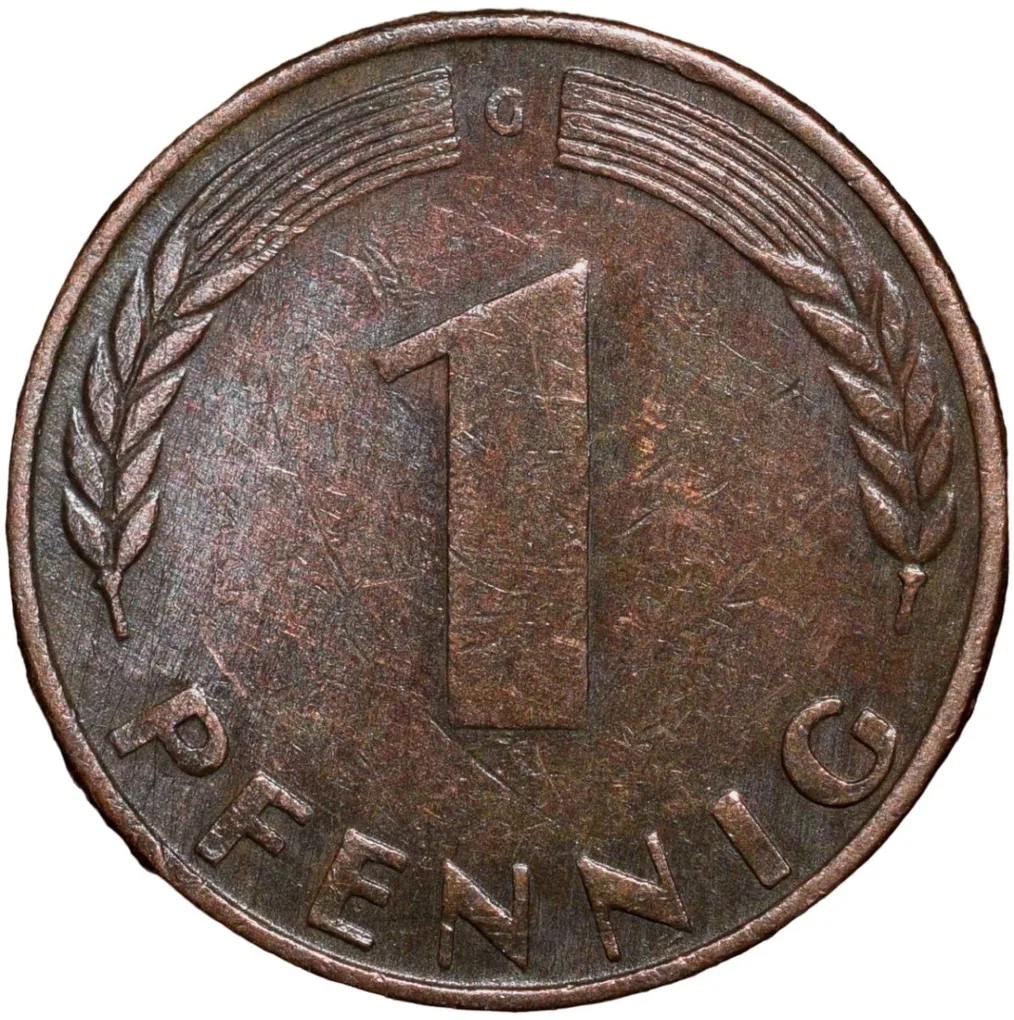 Bronze 1 Pfennig of Germany (AD 1950) with Oak Sapling