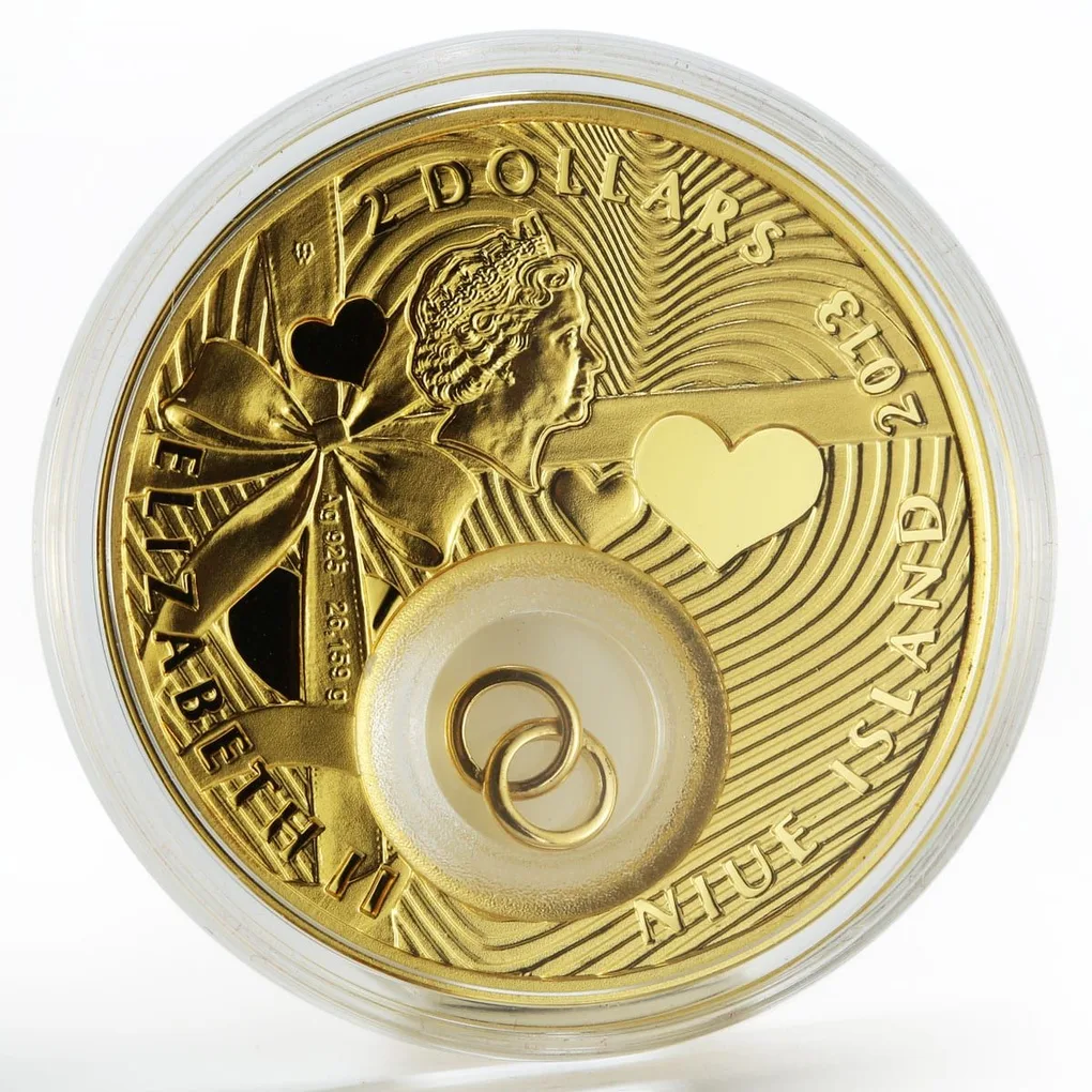 Niue 2 dollars Wedding Happiness and Love silver gilded colour coin 2013