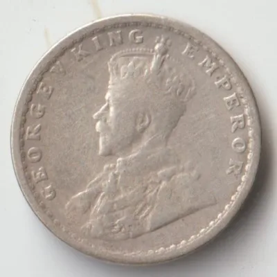Two Anna 1912 Silver Coin of King George V British India Coinage