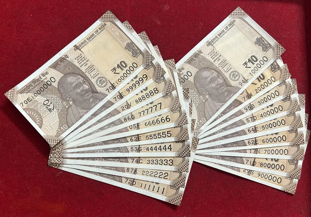 Rs 10 India Banknote 19 Note Solid Fancy Number Set 111111 to 1000000 Gem Unc Unique and Rare
