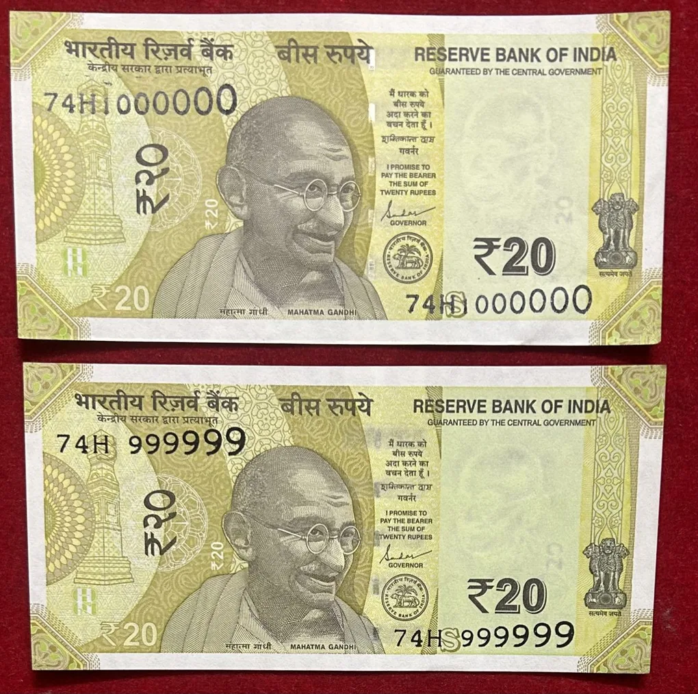 Rs 20 Fancy Number Set 999999 AND 1000000 Gem Unc Rare and Unique