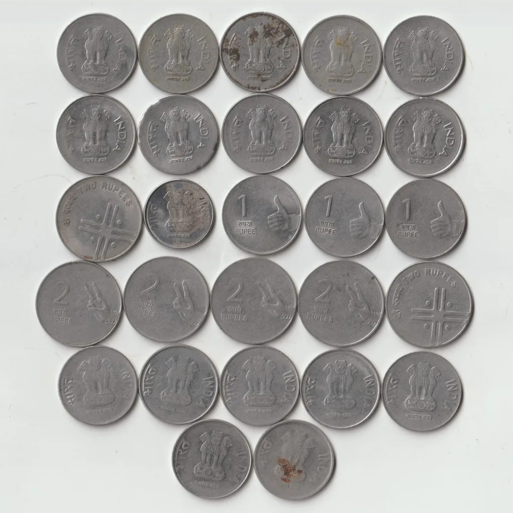 27 Coins Set of One Rupees and 2 Rupees 1994-2017 Republic India Coinage