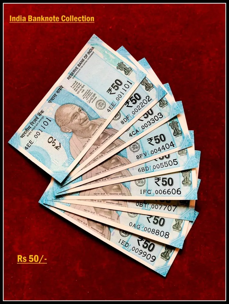Rs 50/- India Banknote Solid Set Gem Unc 001101 to 009909 Latest Issue Unique and Rare