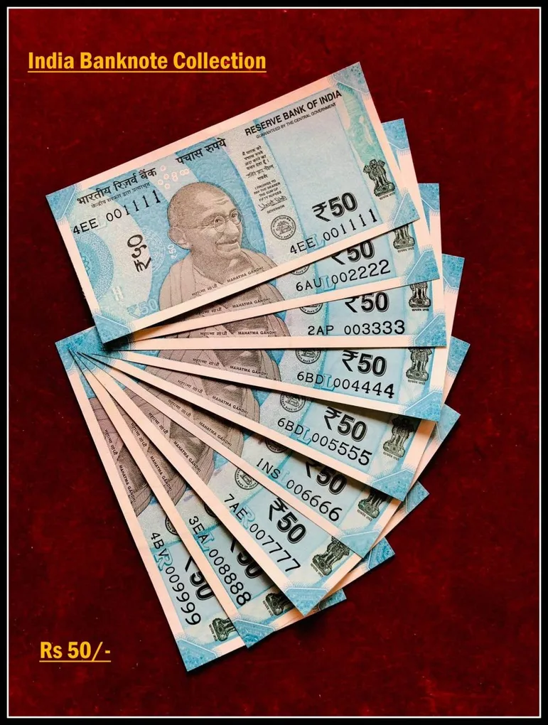 Rs 50/- India Banknote Solid Set Gem Unc 001111 to 009999 Latest Issue Unique and Rare