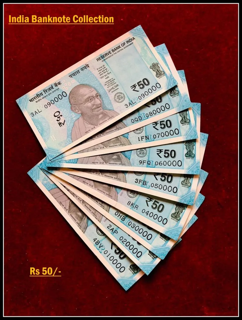 Rs 50/- India Banknote Solid Set Gem Unc 090000 to 010000 Latest Issue Unique and Rare
