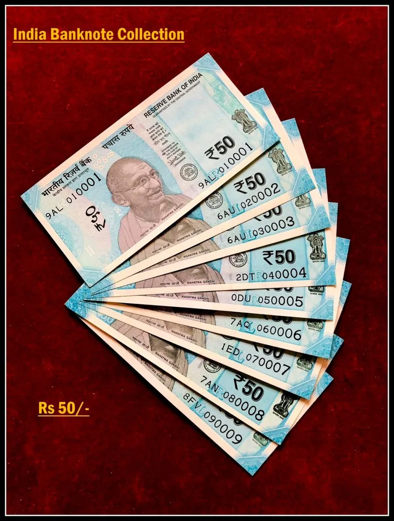 Rs 50/- India Banknote Solid Set Gem Unc 010001 to 090009 Latest Issue Unique and Rare