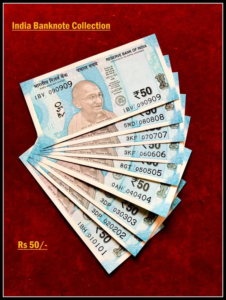 Rs 50/- India Banknote Solid Set Gem Unc 010101 to 090909 Latest Issue Unique and Rare