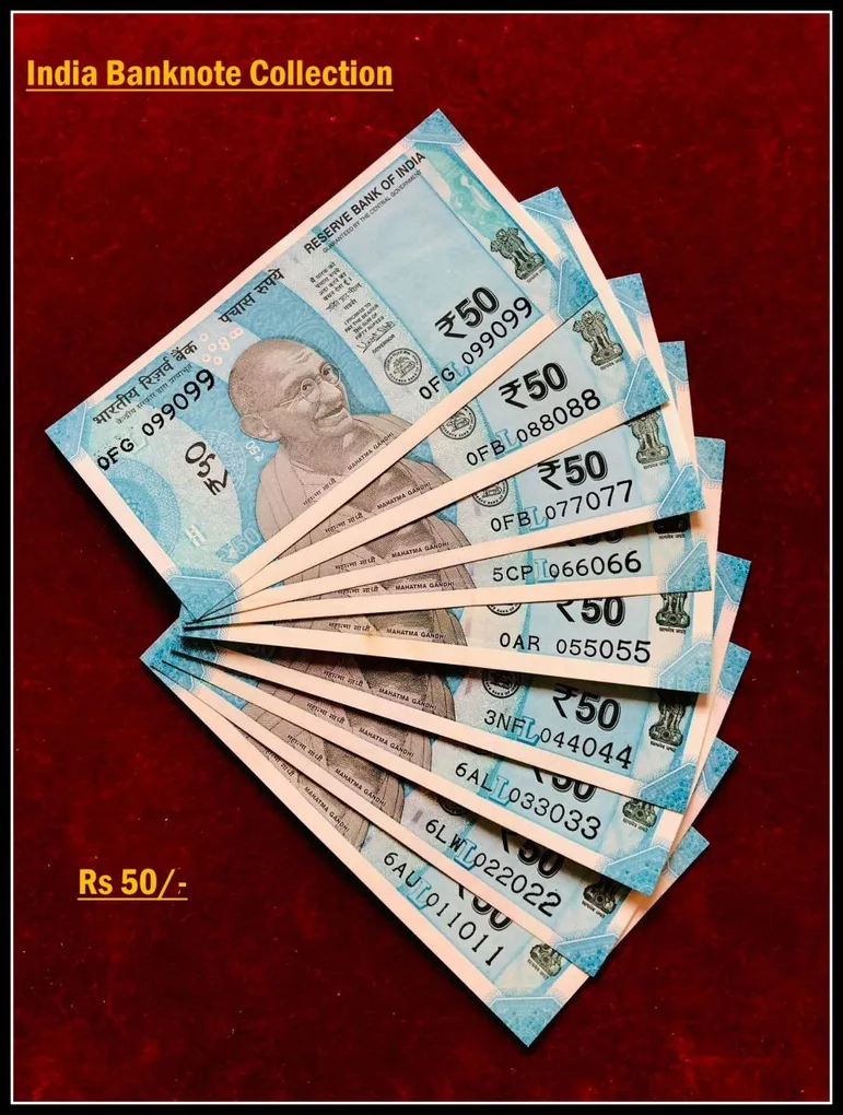 Rs 50/- India Banknote Solid Set Gem Unc 011011 to 099099 Latest Issue Unique and Rare