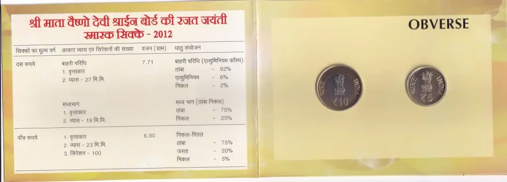 Blister Unc Packing of Shri Mata Vaishno Devi Mumbai Mint 5 and 10 Rupees Coin Set