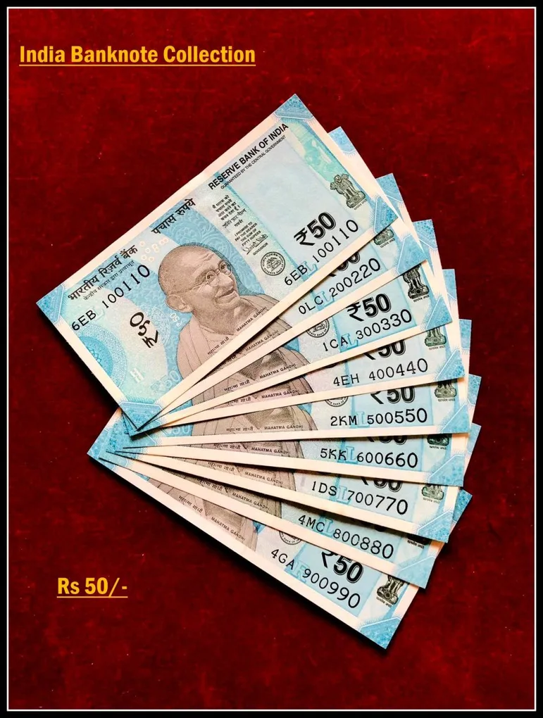 Rs 50/- India Banknote Solid Set Gem Unc 100110 to 900990 Latest Issue Unique and Rare