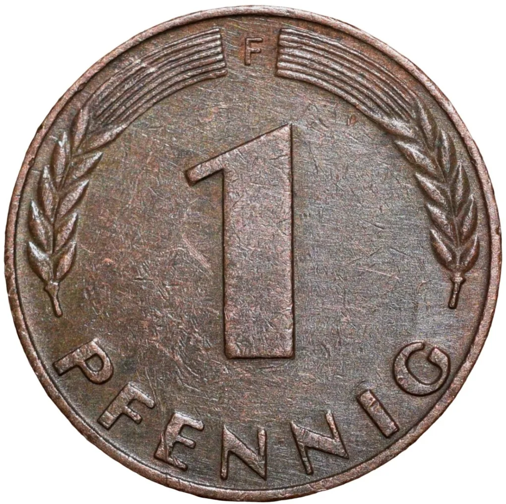 Bronze 1 Pfennig of Germany (AD 1950) with Oak Sapling
