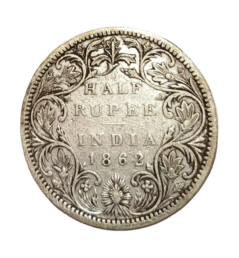 British India Silver 1/2 Rupee Year 1862 Queen Victoria **Scare** High Collectable Grade.