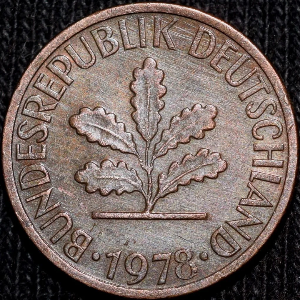 Bronze 1 Pfennig of Germany (AD 1978) with Oak Sapling