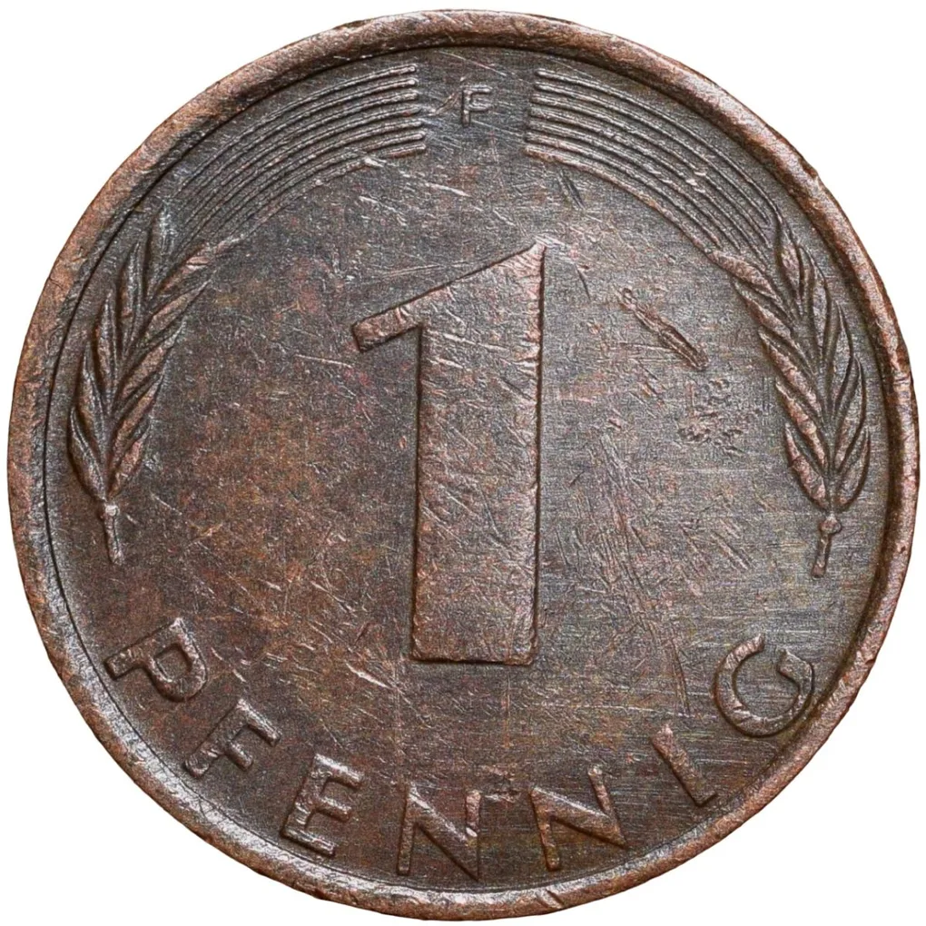 Bronze 1 Pfennig of Germany (AD 1975) with Oak Sapling