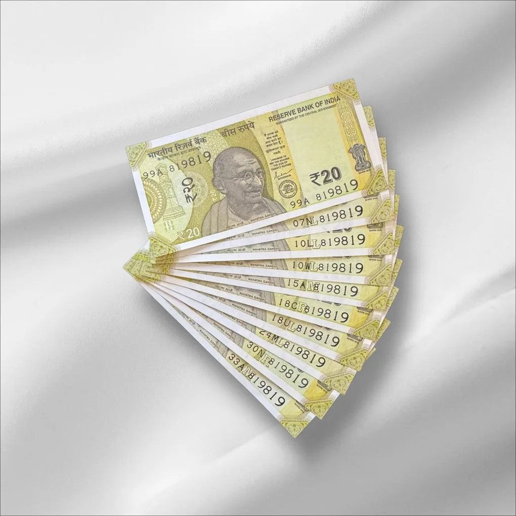Rs 20/- India Banknote Same Number 818819 * 10 Notes Latest Issue Unique and Rare
