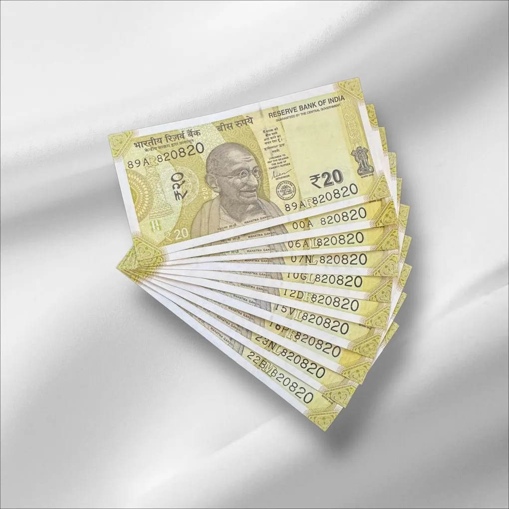 Rs 20/- India Banknote Same Number 818820 * 10 Notes Latest Issue Unique and Rare