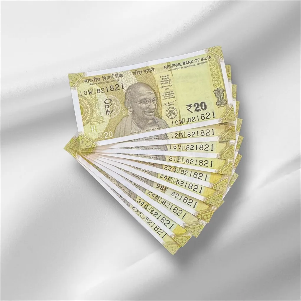 Rs 20/- India Banknote Same Number 818821 * 10 Notes Latest Issue Unique and Rare