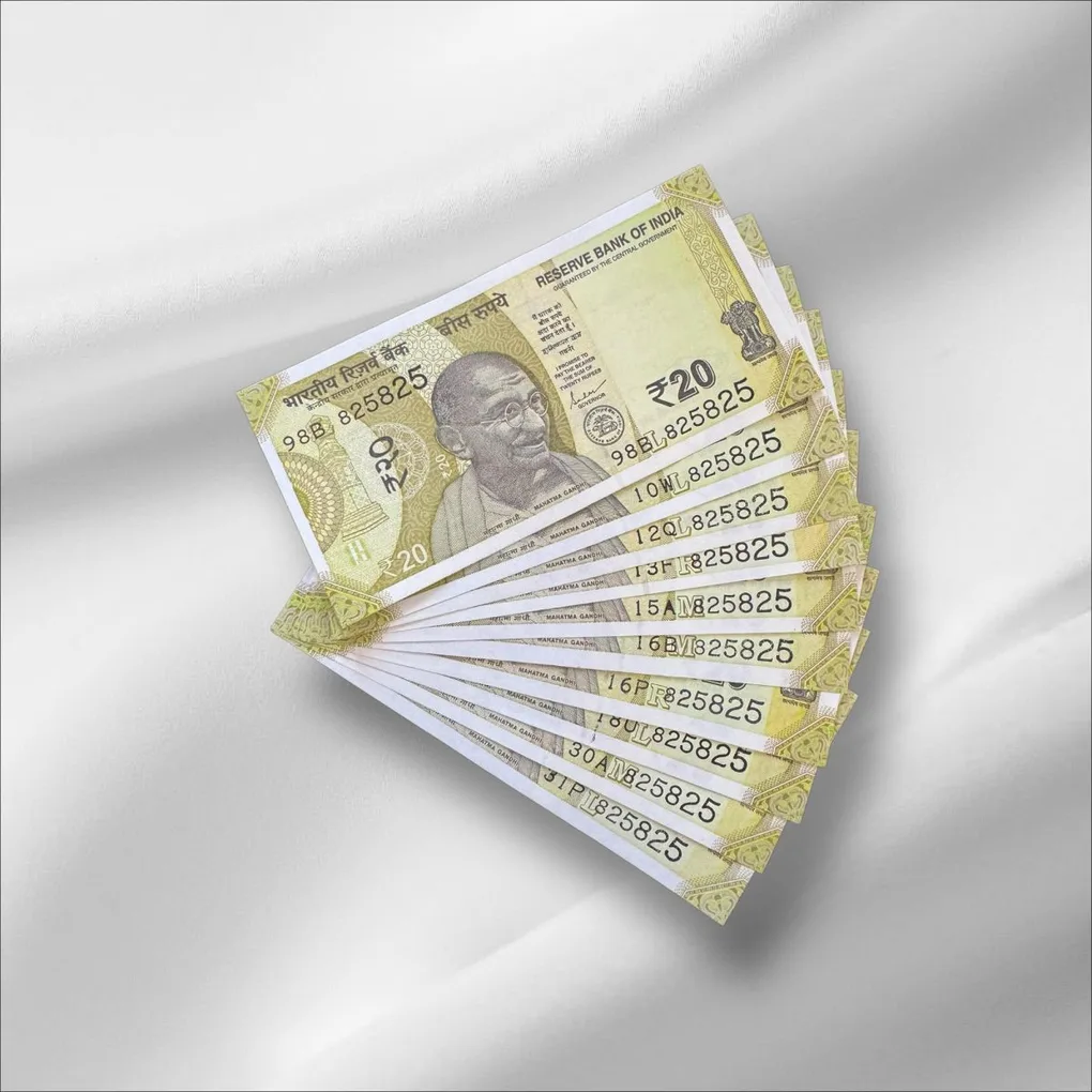 Rs 20/- India Banknote Same Number 818825 * 10 Notes Latest Issue Unique and Rare