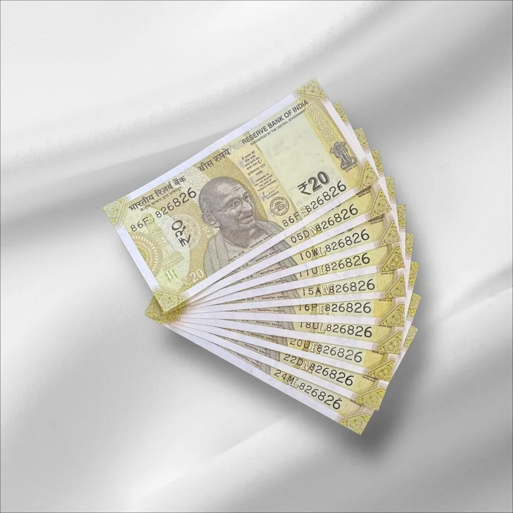 Rs 20/- India Banknote Same Number 818826 * 10 Notes Latest Issue Unique and Rare