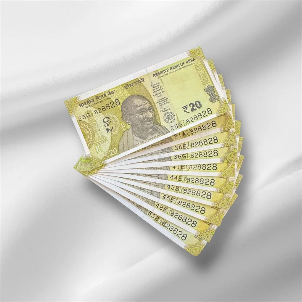 Rs 20/- India Banknote Same Number 818828 * 10 Notes Latest Issue Unique and Rare