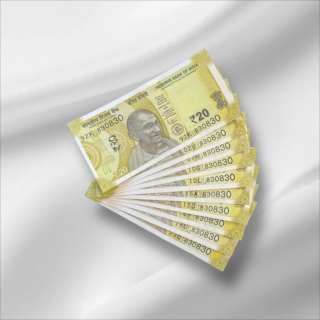 Rs 20/- India Banknote Same Number 818830 * 10 Notes Latest Issue Unique and Rare