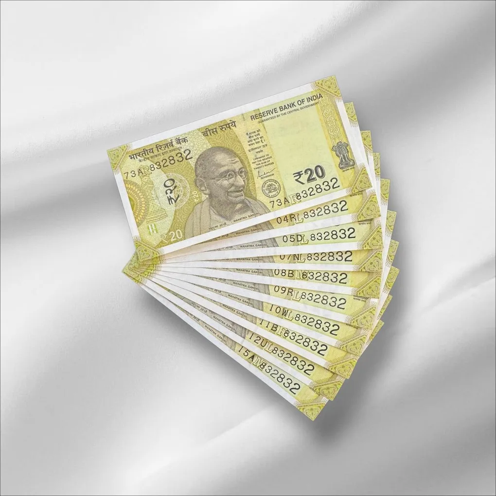 Rs 20/- India Banknote Same Number 818832 * 10 Notes Latest Issue Unique and Rare