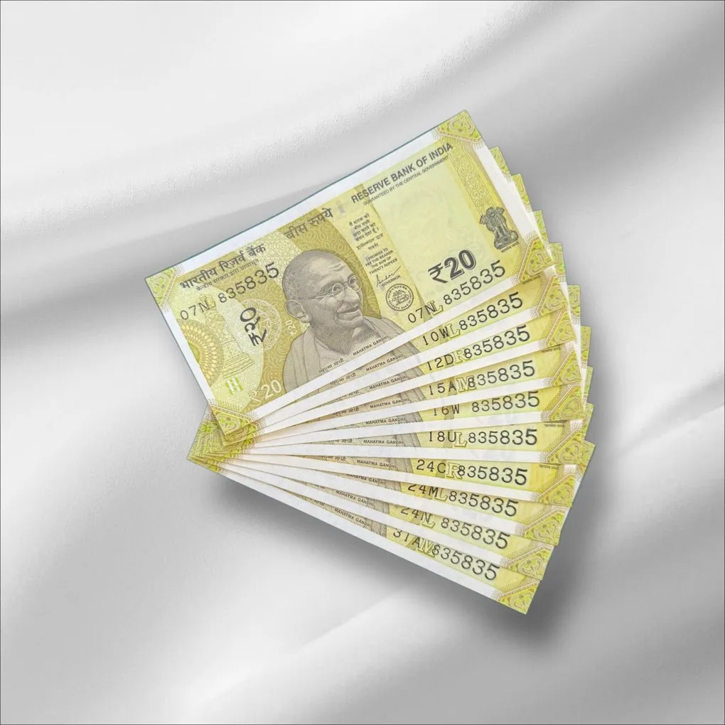 Rs 20 India Banknote Same Number 835835 Repeater 10 note Set Latest Issue Unique and Rare