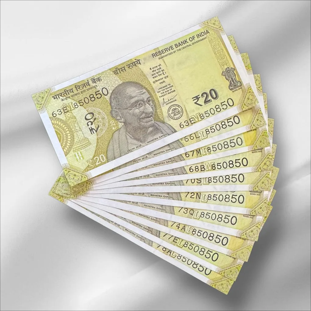 Rs 20 India Banknote Same Number 850850 Repeater 10 note Set Latest Issue Unique and Rare