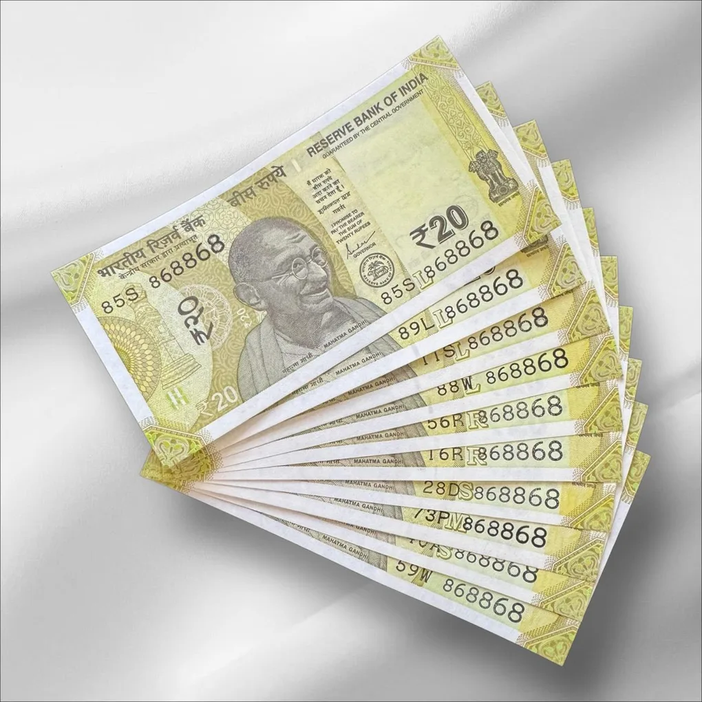 Rs 20 India Banknote Same Number 868868 Repeater 10 note Set Latest Issue Unique and Rare