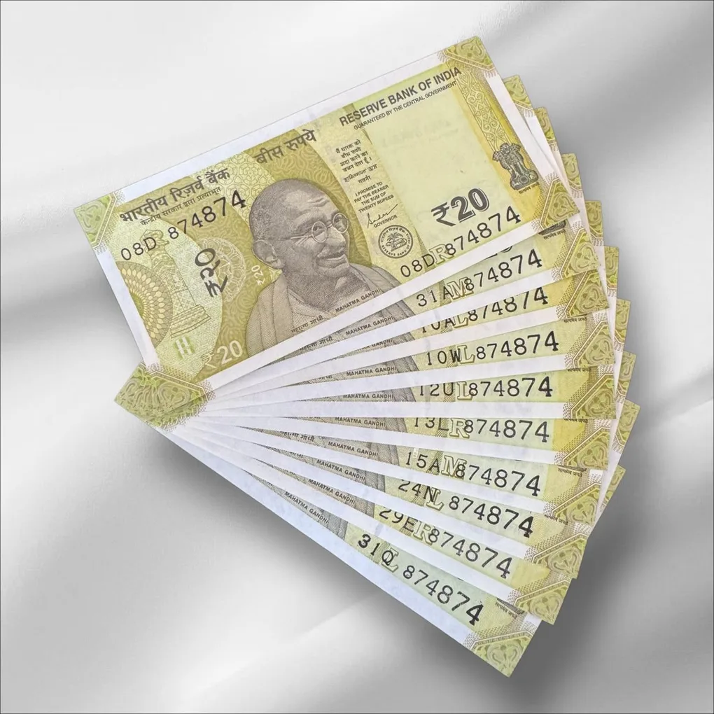 RS 20/- India Banknote Latest Issue Number Repeater 874874 x 10 GEM UNC Unique and Rare