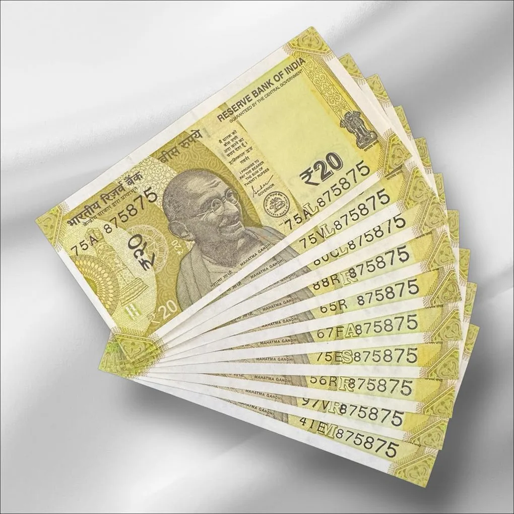 Rs 20 India Banknote Same Number 875875 Repeater 10 note Set Latest Issue Unique and Rare