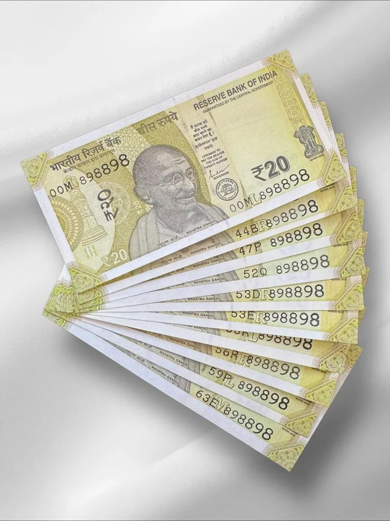 Rs 20 India Banknote Same Number 898898 Repeater 10 note Set Latest Issue Unique and Rare
