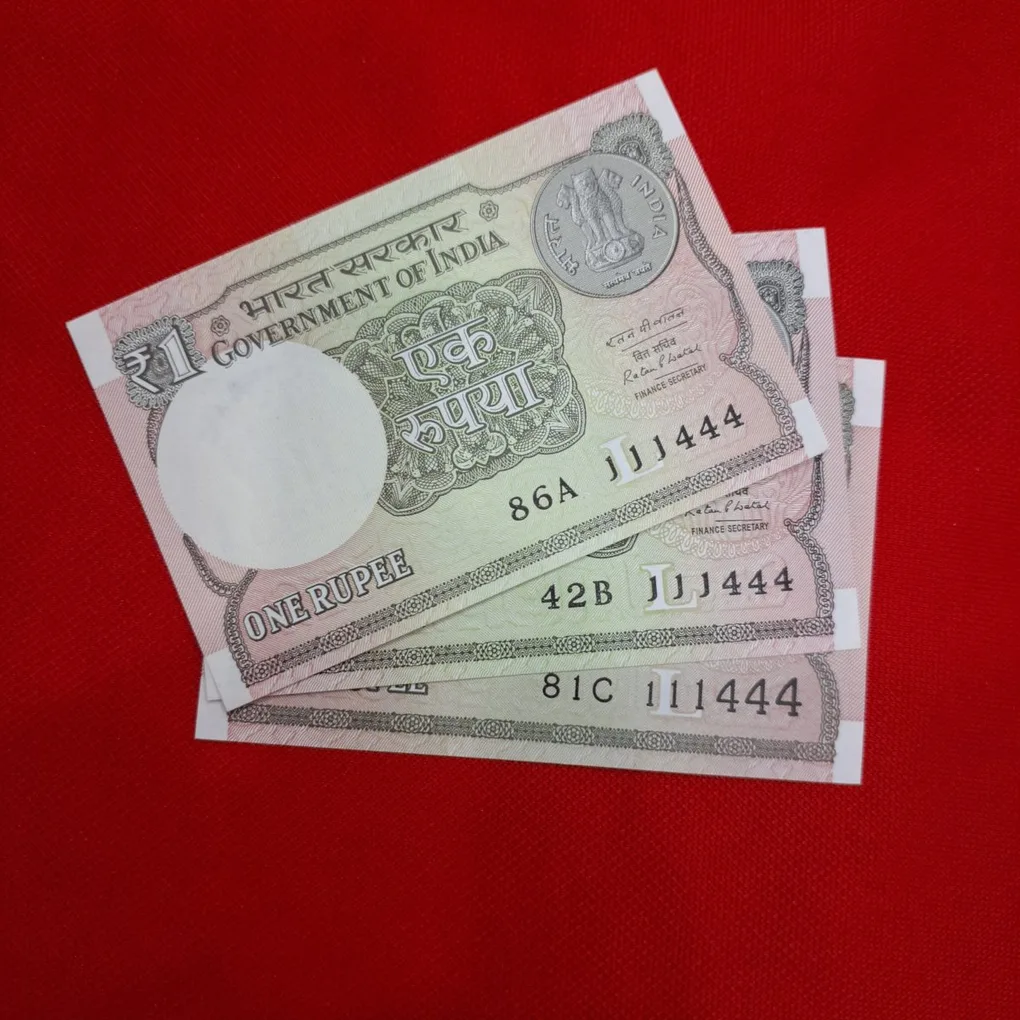 One Rupee 3 Note Set Differnt Prefix Same Serial No. 111444 GEM UNC Condition