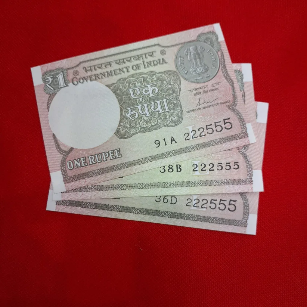 One Rupee 3 Note Set Differnt Prefix Same Serial No. 222555 GEM UNC Condition